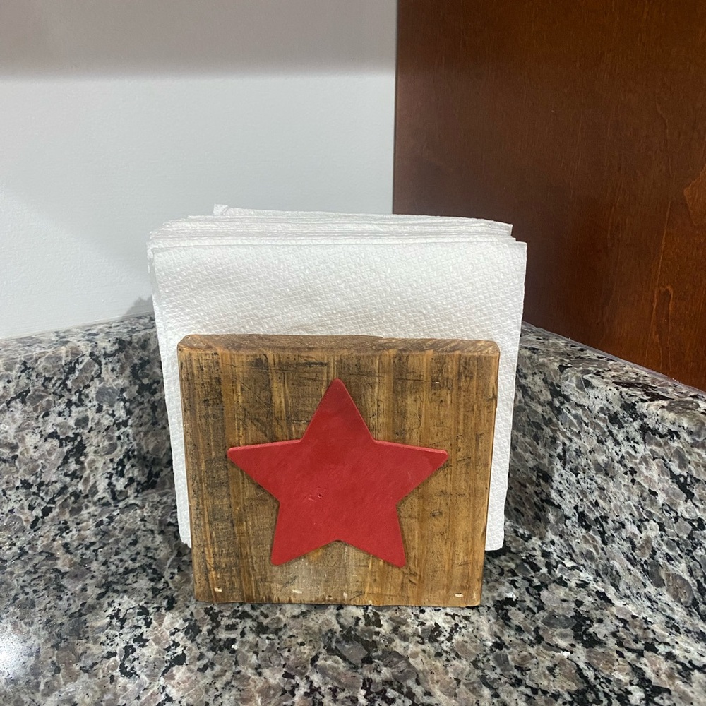 Wooden Rustic wood Red Star Napkin Holder